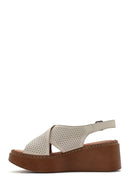 Women's Cream-Colored Ankle Buckle Platform Leather Comfort Sandals | Derimod
