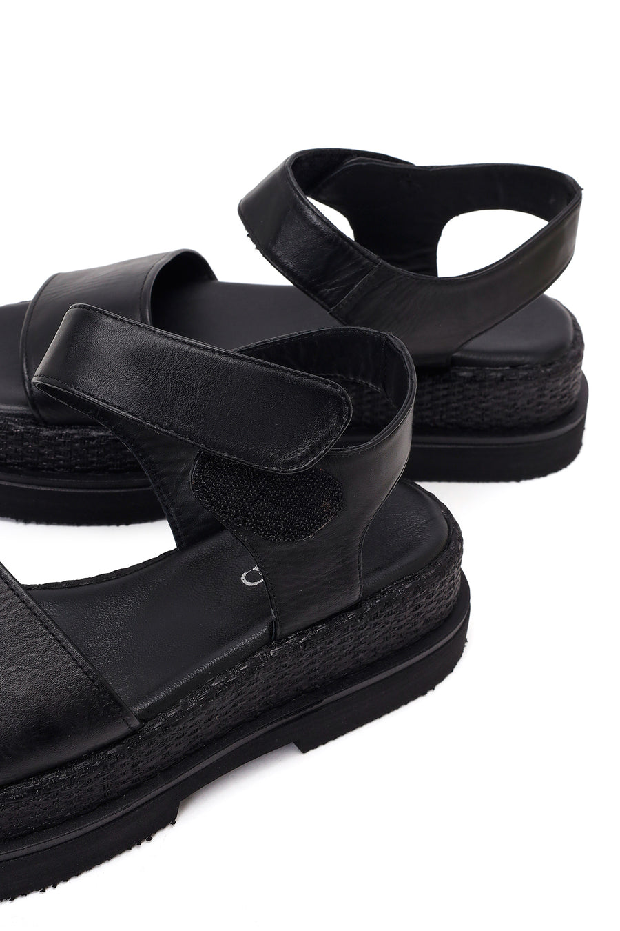 Women's Black Thick-Sole Leather Sandals