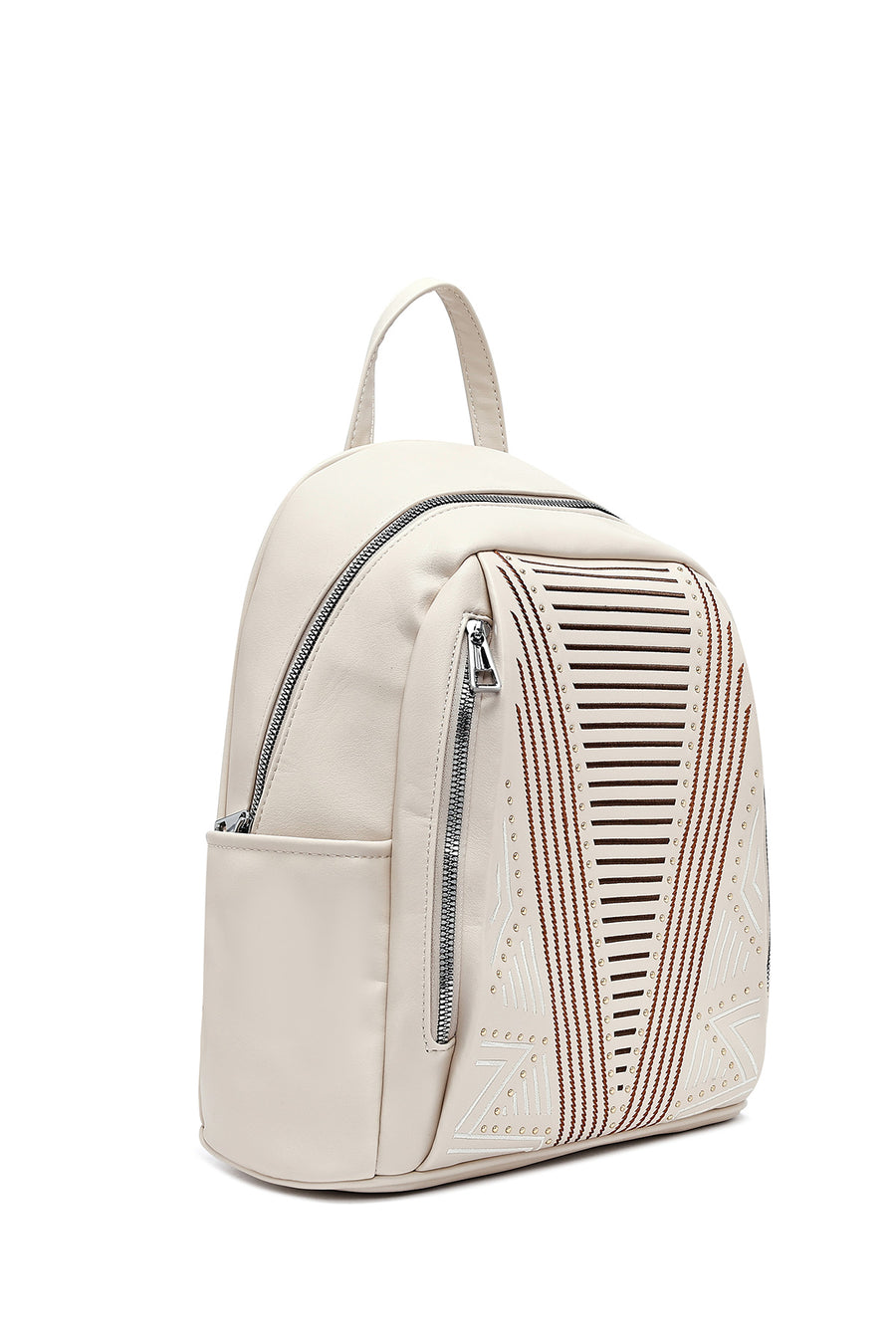 Woman Cream Printed Backpack