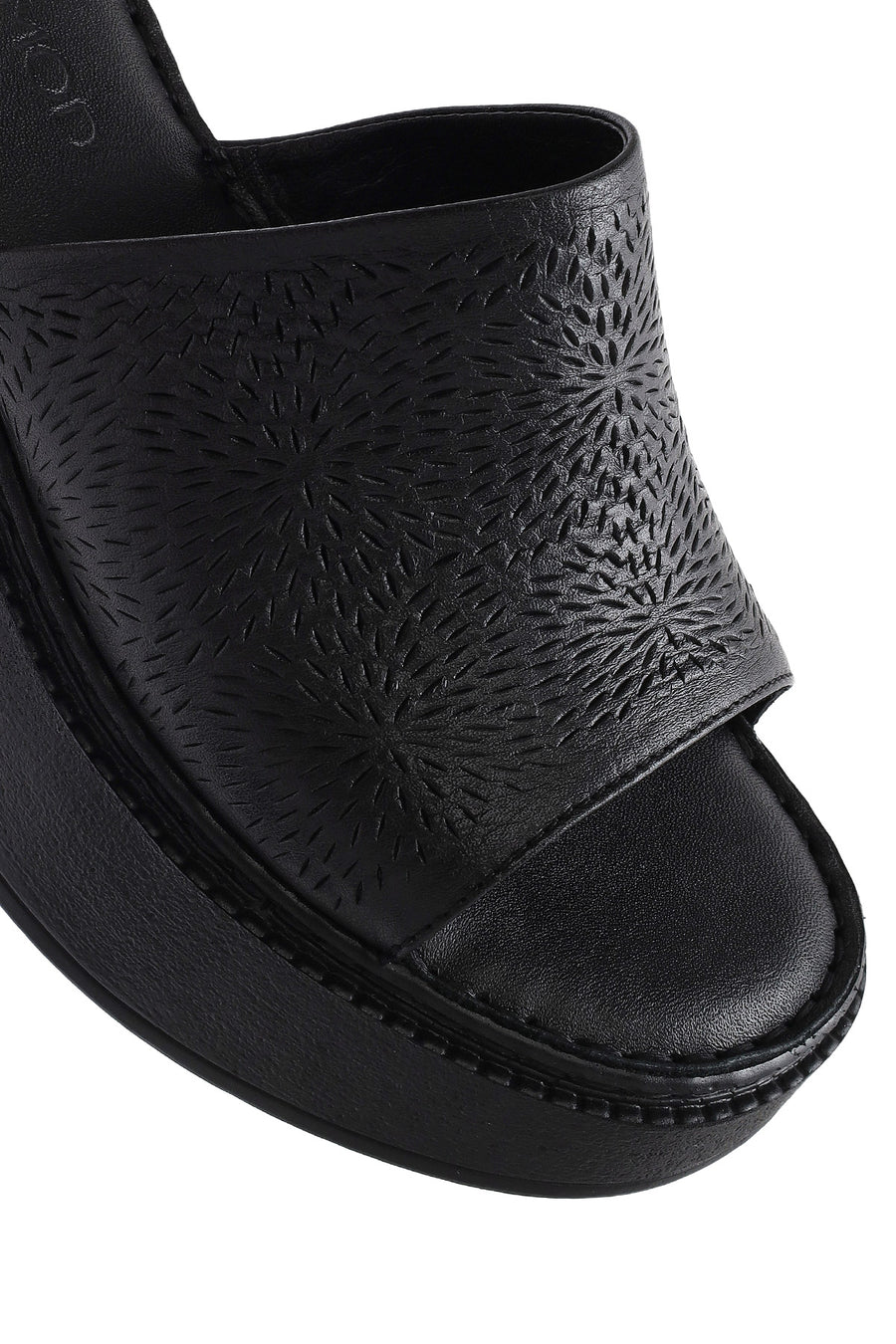 Women's Black Thick-Soled Printed Leather Comfort Slippers