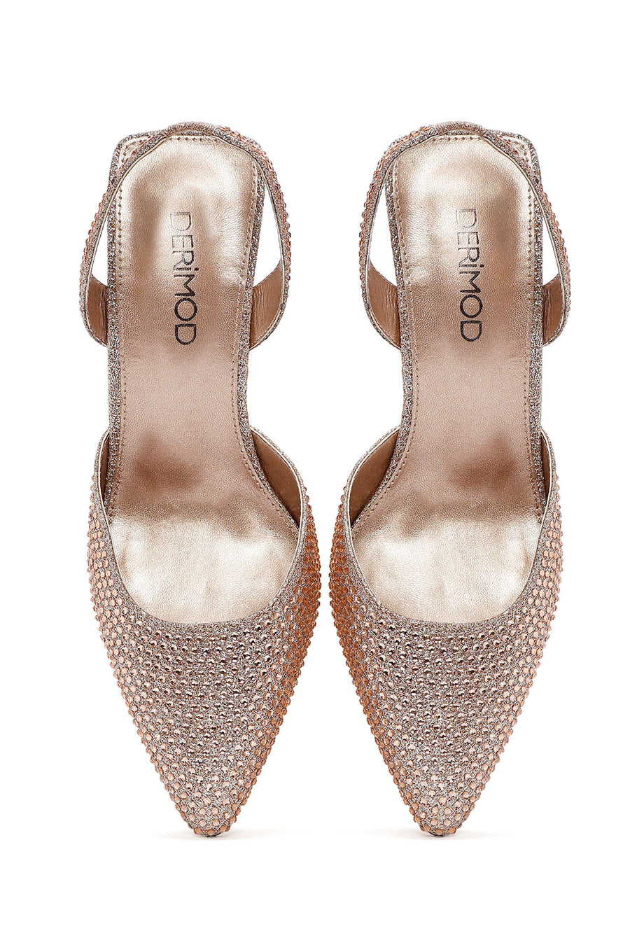Women's Gold Stone Open Back Thin Heeled Shoes