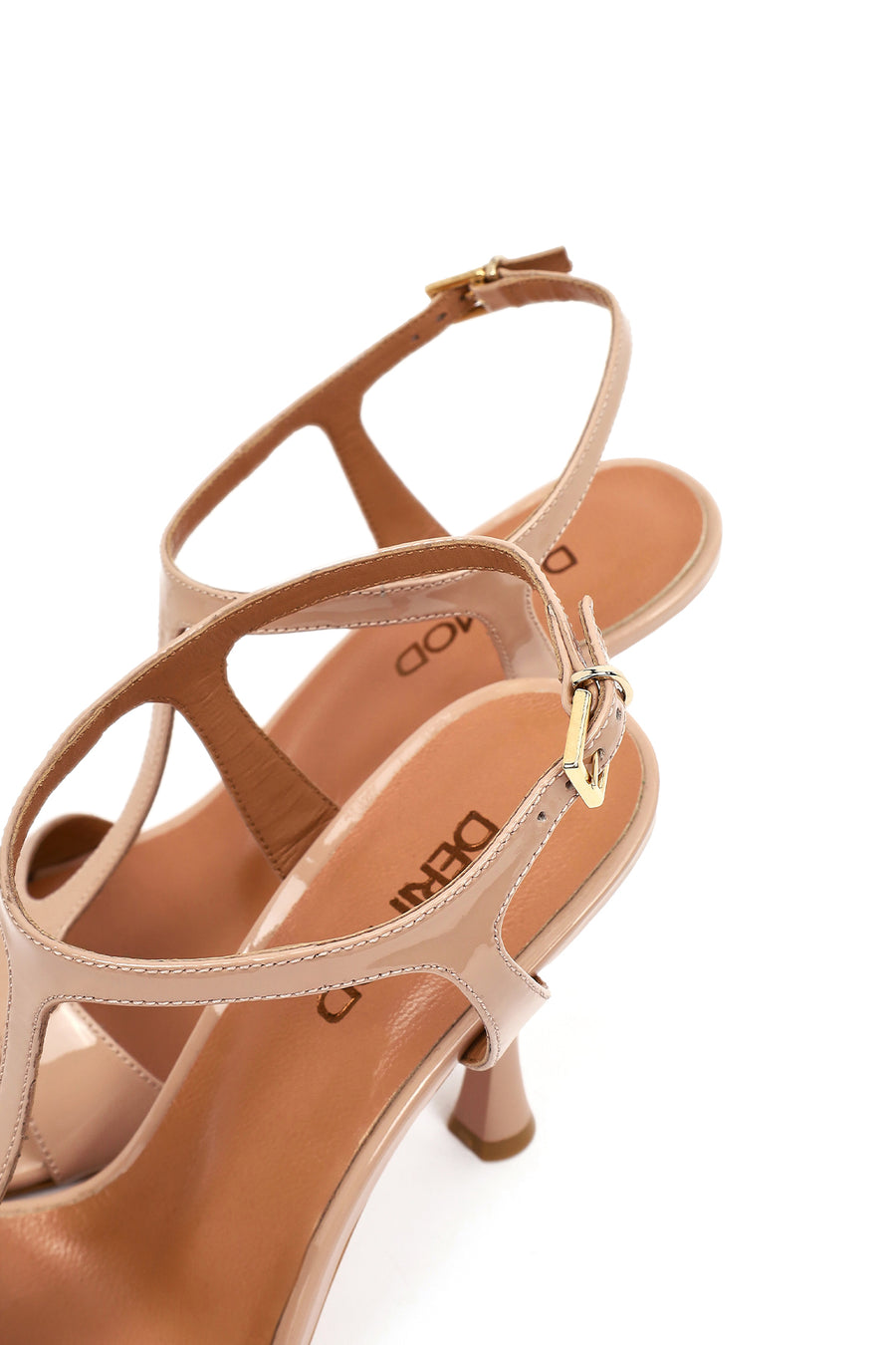 Women's Beige Ankle Buckle High Heel Patent Leather Sandals