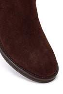 Woman Brown Zip Closure Chunky-Heeled Suede Leather Boots | Derimod