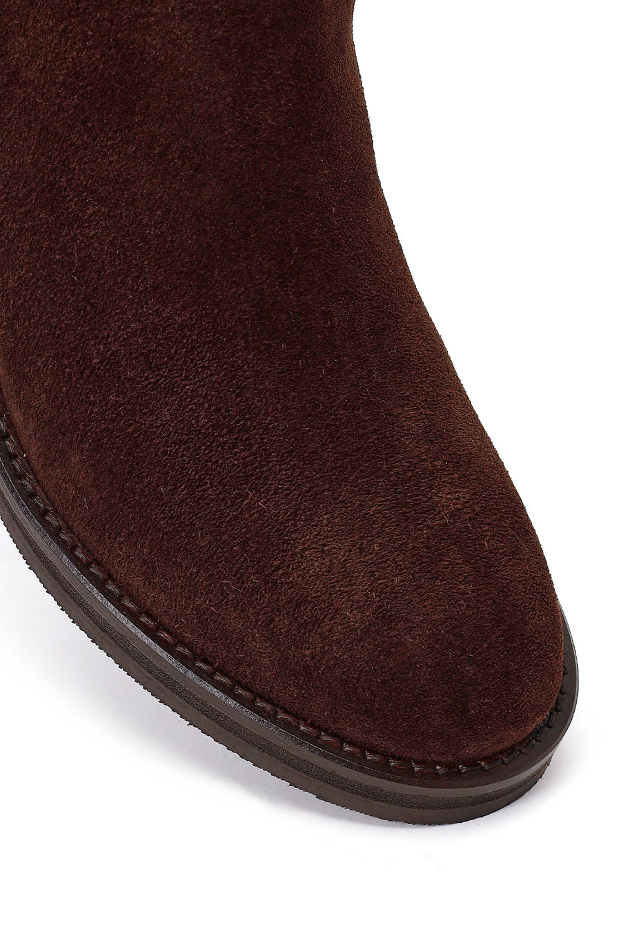 Woman Brown Zip Closure Chunky-Heeled Suede Leather Boots