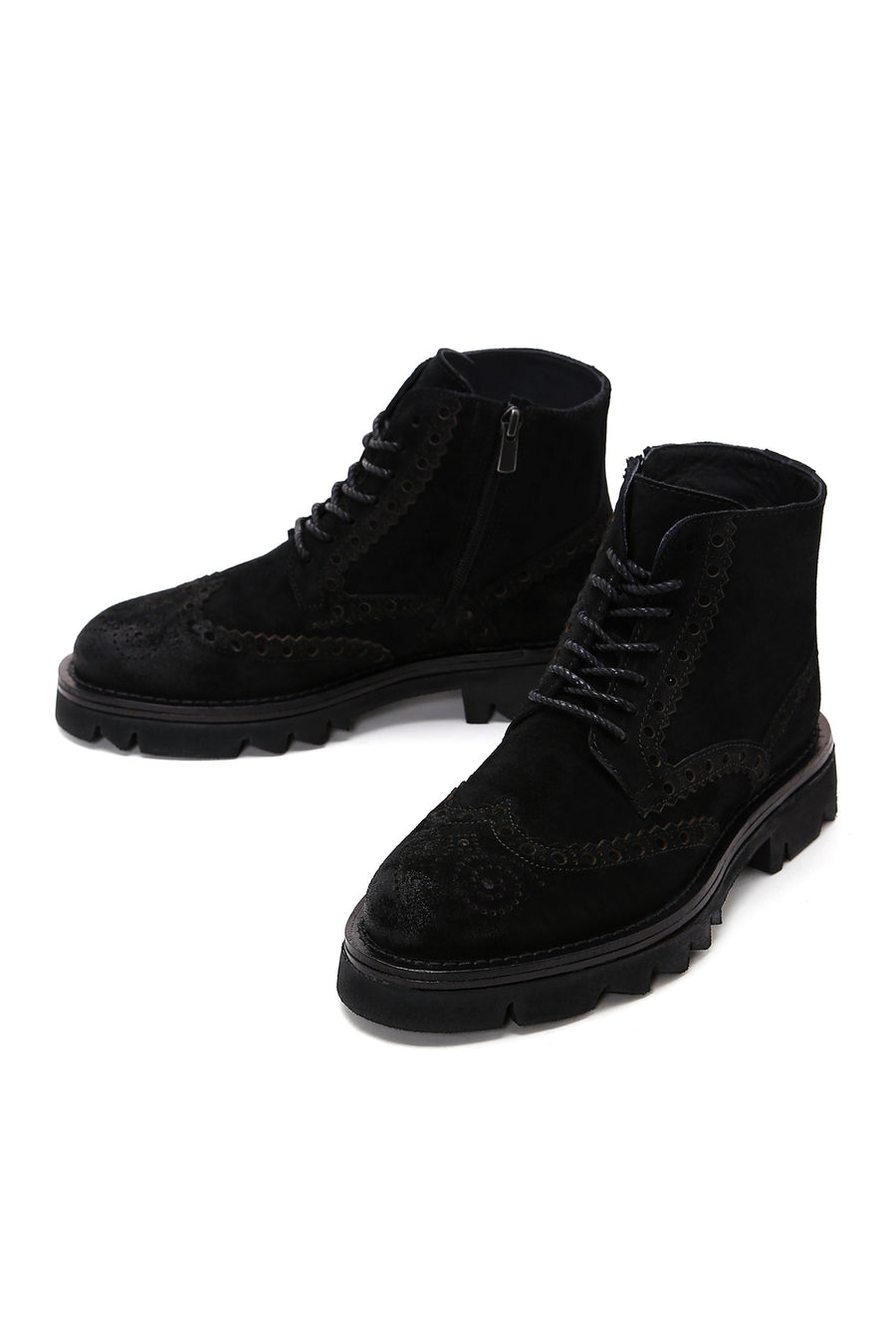 Men's Black Suede Leather Zippered Boots