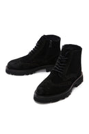 Men's Black Suede Leather Zippered Boots | Derimod