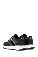 Women's Black Thick-Soled Zippered Leather Sneakers | Derimod