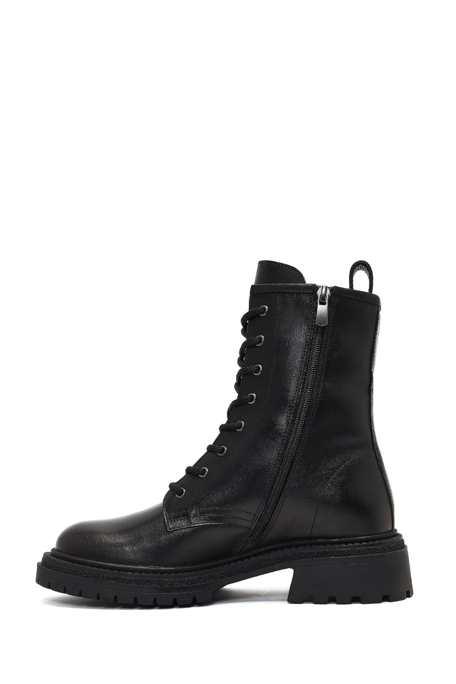 Women's Black Zippered Thick-Soled Leather Boot