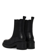 Woman Black Thick-Heeled Leather Chelsea Boots | Derimod