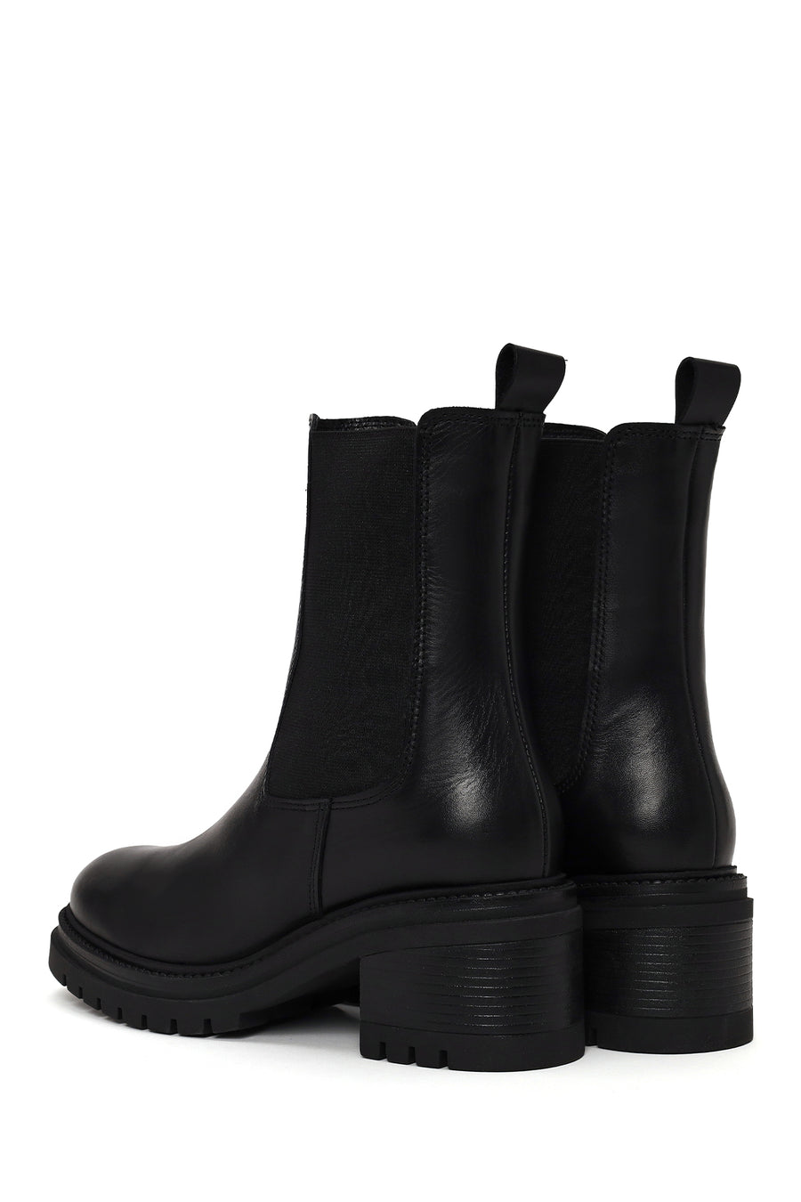 Woman Black Thick-Heeled Leather Chelsea Boots