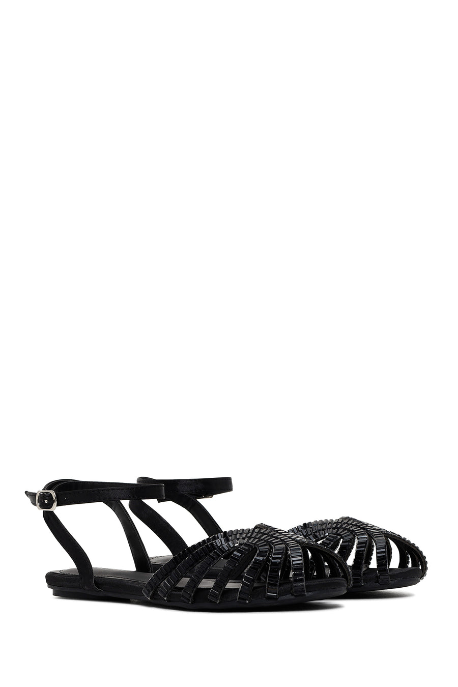 Women's Black Ankle Strap Stone Sandals