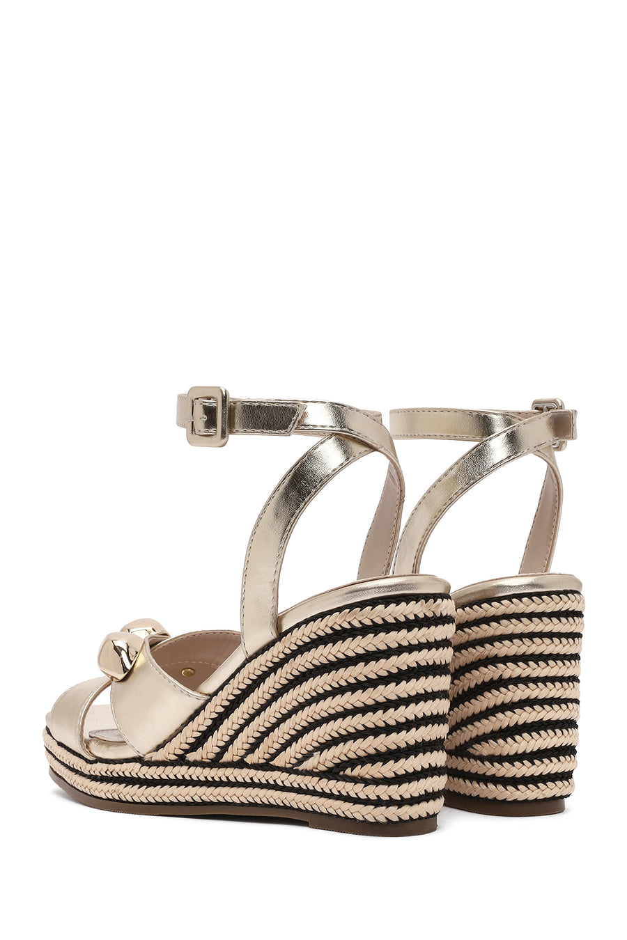 Women's Gold Ankle Buckle Wedge Heel Metallic Espadrille Sandals