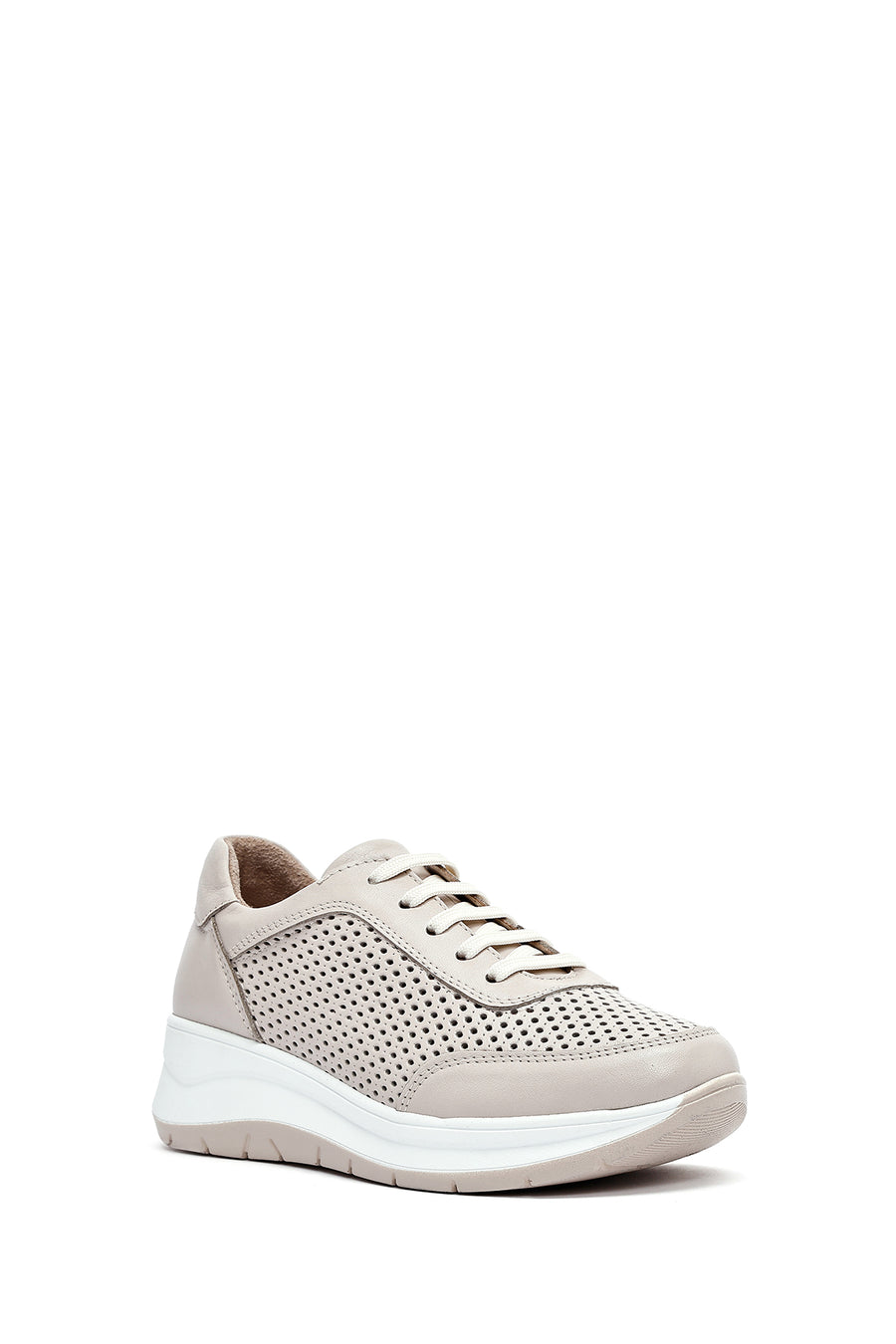 Women's Cream Lace-Up Thick-Sole Leather Sneakers