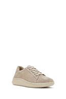 Women's Beige Lace-Up Chunky Sole Suede Leather Sneakers | Derimod