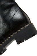 Women's Black Leather Zippered Boots | Derimod