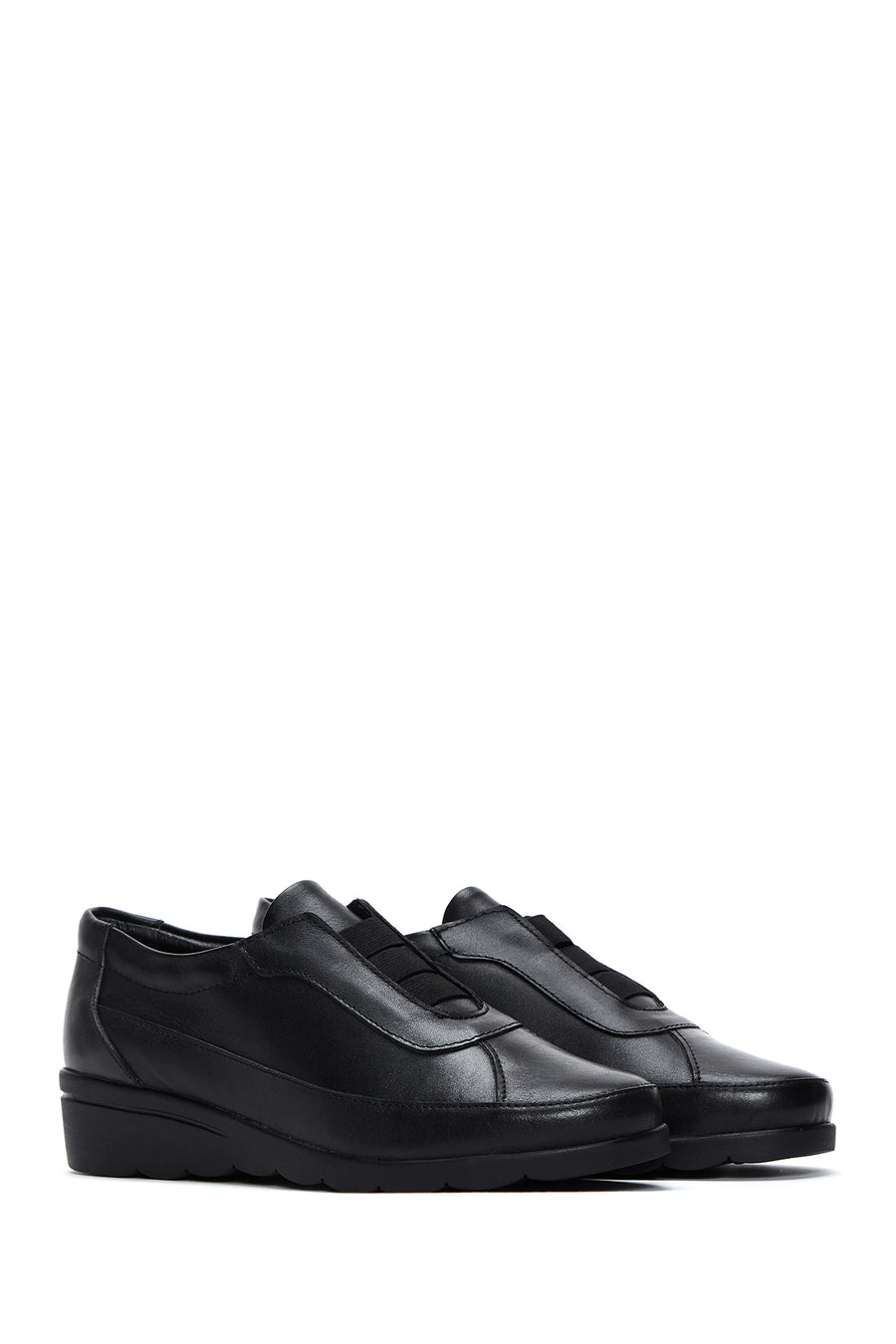 Women's Black Leather Casual Flat Shoes