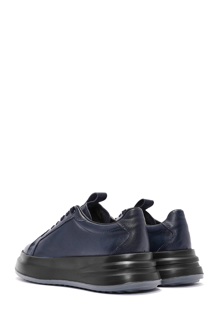 Erkek Lacivert Bağcıklı Deri Sneaker