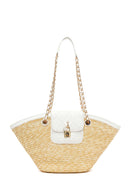 Woman Beige Chain Strap Wicker Shoulder Bag | Derimod
