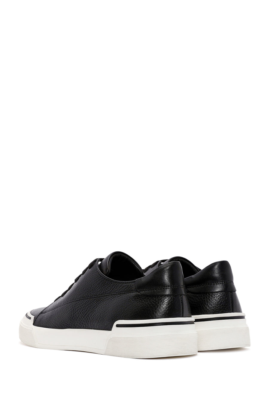 Erkek Siyah Bağcıklı Deri Sneaker