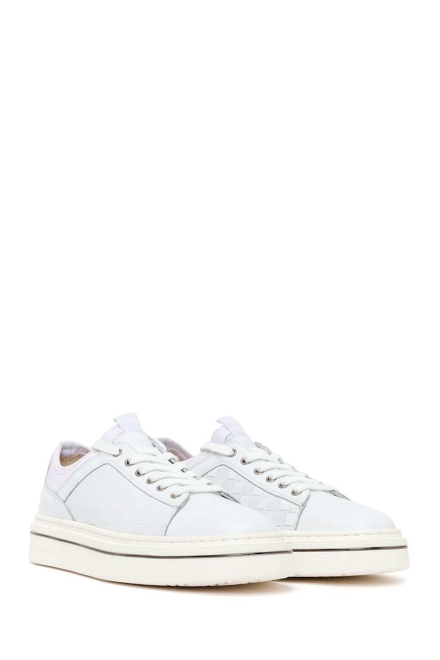 Male White Lace-Up Leather Sneaker
