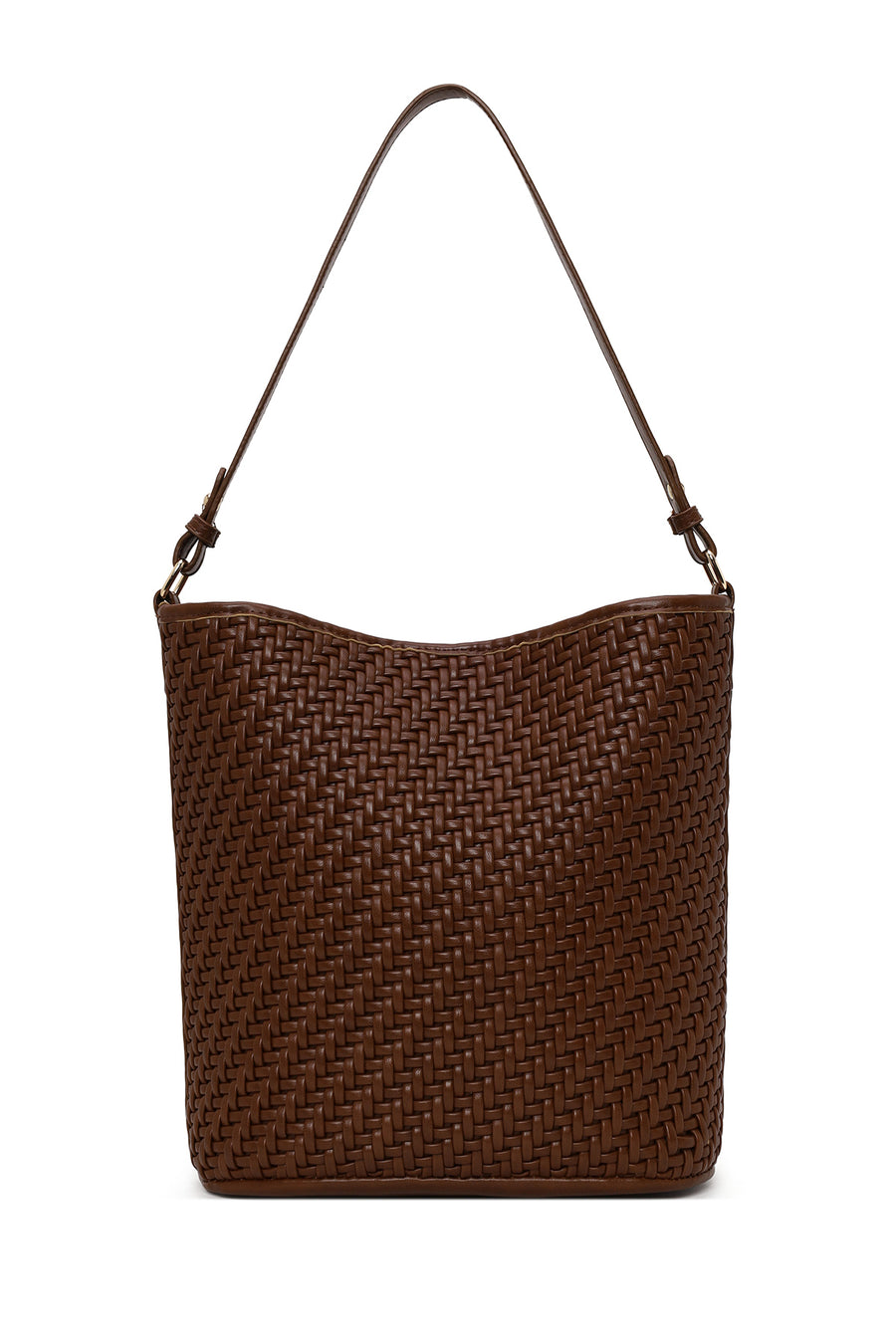 Woman Brown Long-Strap Braided Shoulder Bag