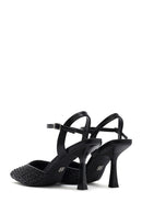 Kadın Siyah Bilekten Tokalı Örgülü İnce Topuklu Ayakkabı | Derimod