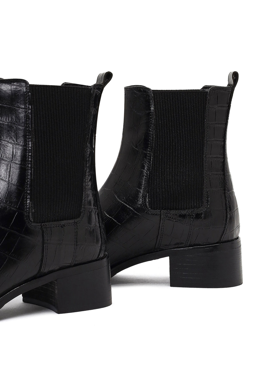 Women's Black Croco Patterned Short Thick Heel Leather Chelsea Boot