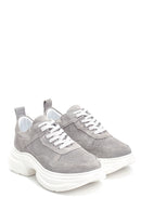 Women's Gray Suede Leather Thick Soled Sneaker | Derimod