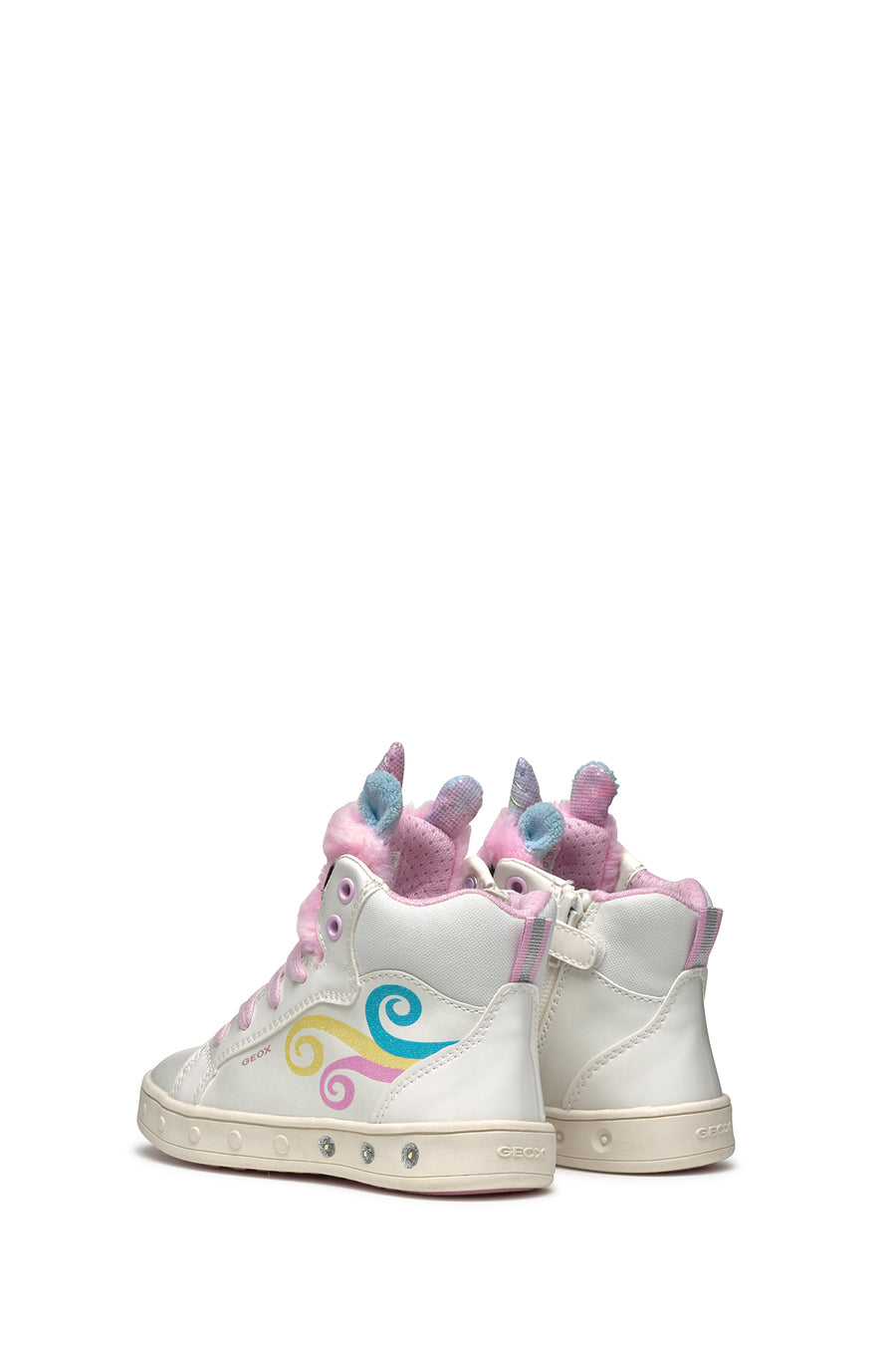 Geox Girls White Skylin Lace-Up Patterned Ankle Sneaker