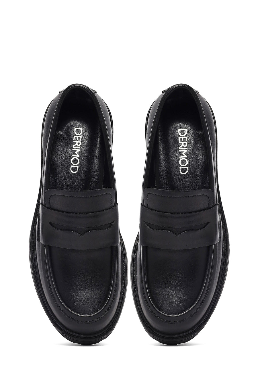 Woman Black Thick-Soled Leather Masculine Loafer