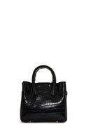 Woman Black Long-Strap Croc-Pattern Mini Shoulder Bag | Derimod