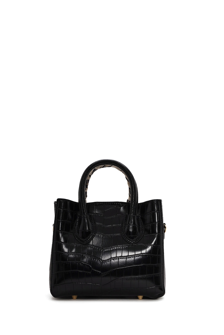 Woman Black Long-Strap Croc-Pattern Mini Shoulder Bag