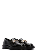 Women's Black Patent Leather Buckle Classic Loafer | Derimod