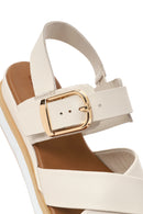 Women's Cream Ankle Buckle Thick Soled Leather Sandals | Derimod