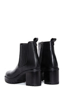 Women's Black Leather Zippered Heeled Chelsea Boots | Derimod