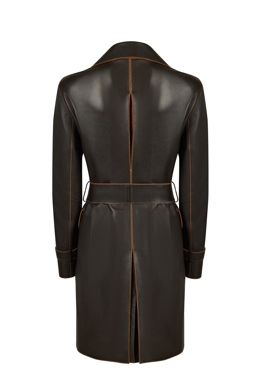 Belinda Woman Black Vintage Leather Trench Coat