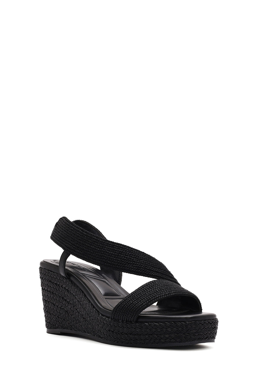 Women's Black Wedge Heeled Knitted Espadrille Sandals