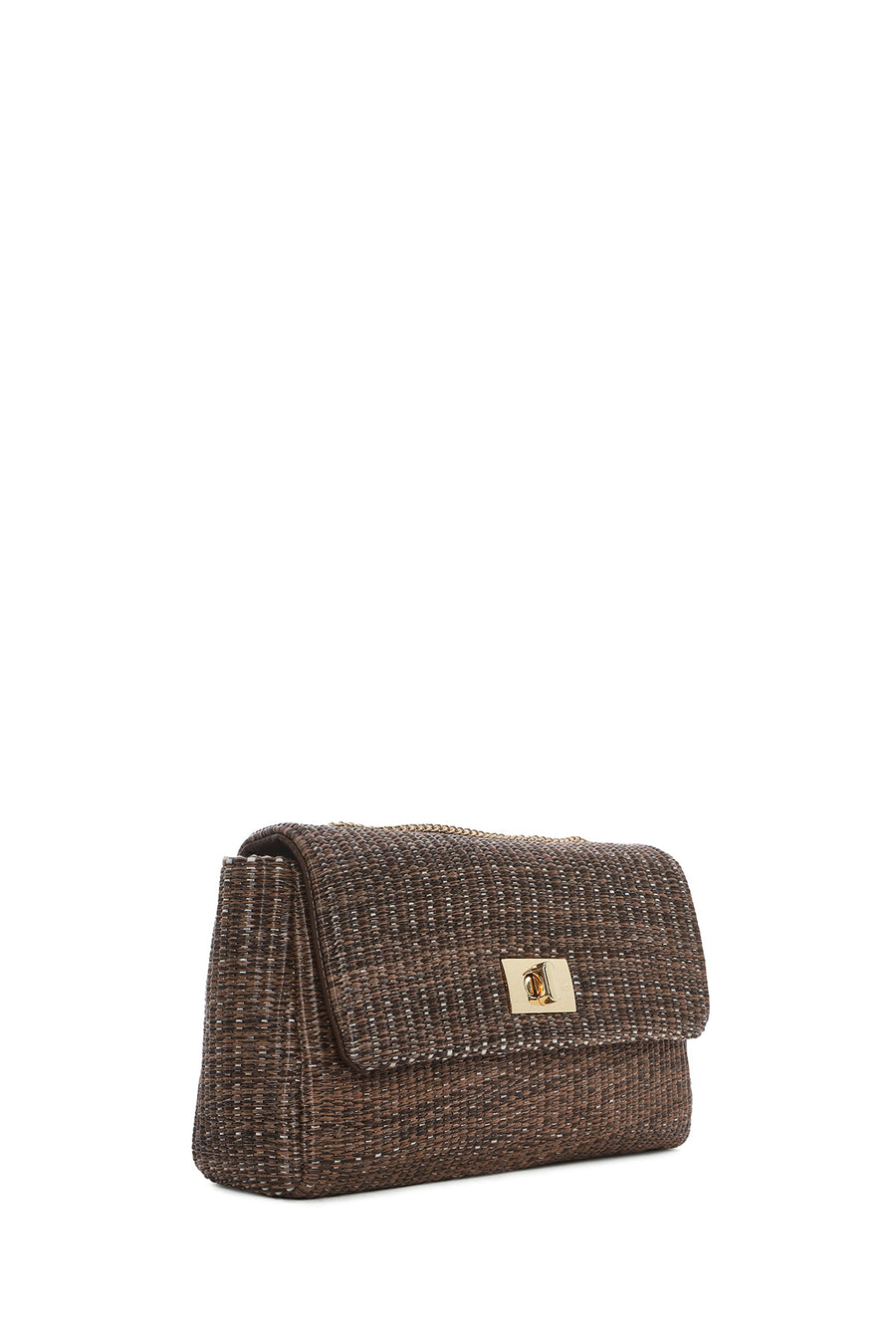 Women's Brown Long Chain Strap Straw Shoulder Bag