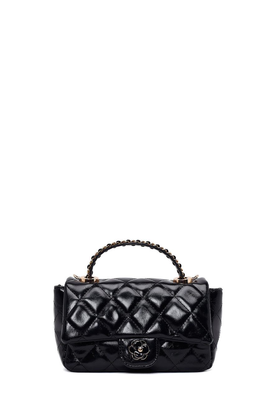 Woman Black Long-Strap Quilted Shoulder Bag