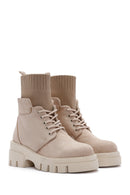 Women's Beige Thick Soled Suede Boots | Derimod