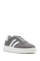 Women's Grey Lace-Up Chunky Sole Suede Leather Sneakers | Derimod