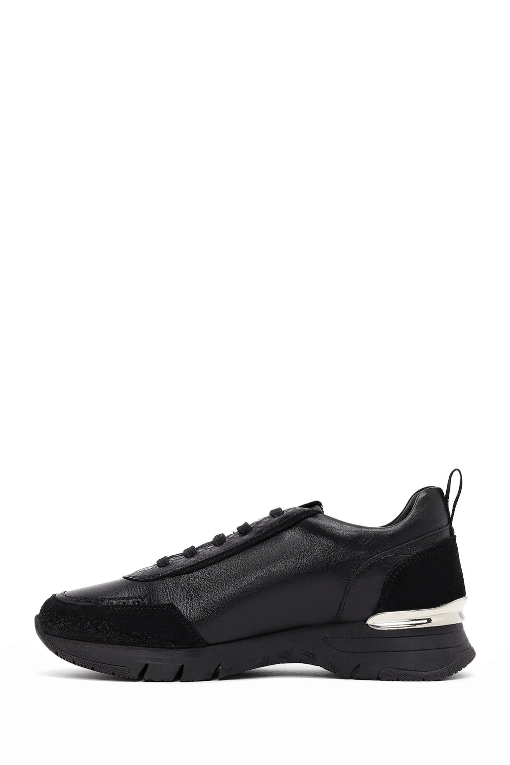 Kadın Siyah Bağcıklı Deri Sneaker