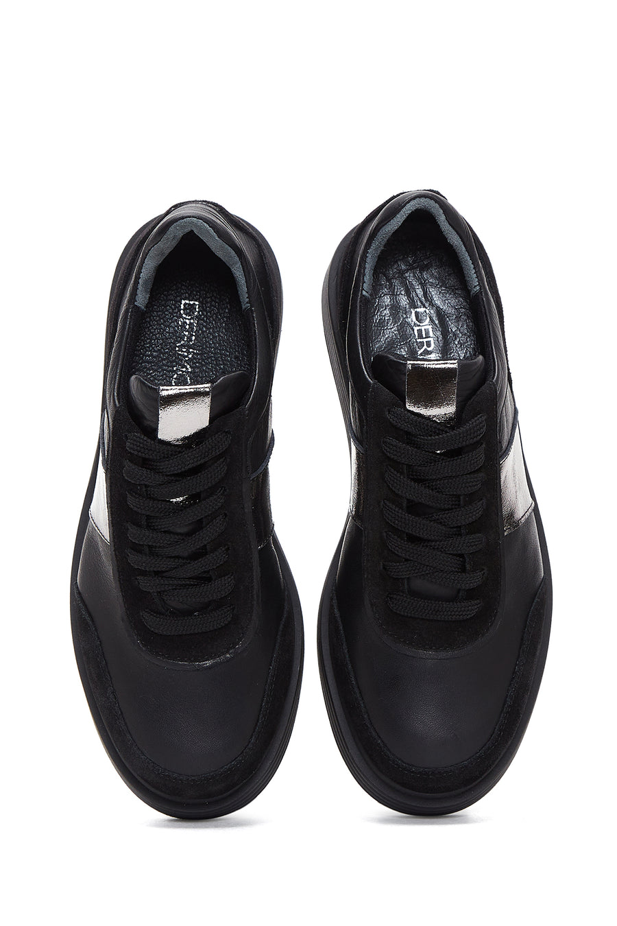 Kadın Siyah Deri Kalın Tabanlı Sneaker