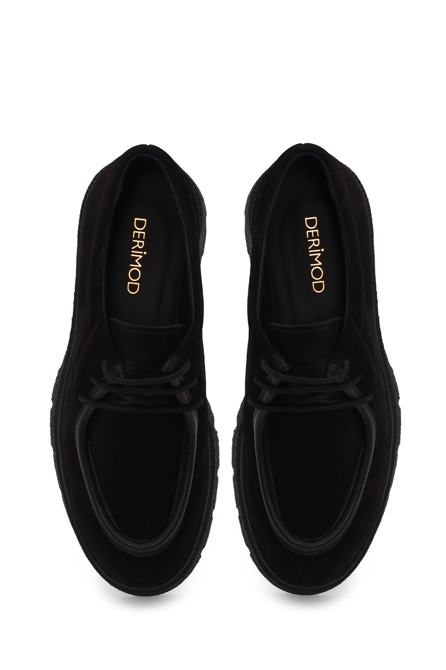 Woman Black Lace-Up Thick-Soled Suede Casual Shoes
