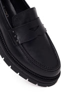 Woman Black Thick-Soled Leather Masculine Loafer | Derimod