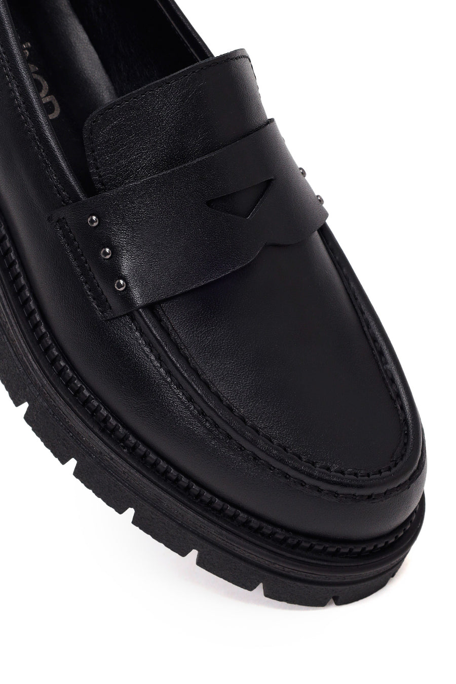 Kadın Siyah Kalın Tabanlı Deri Maskülen Loafer