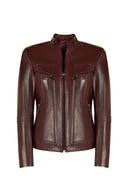 Pam Woman Burgundy Short Leather Jacket | Derimod