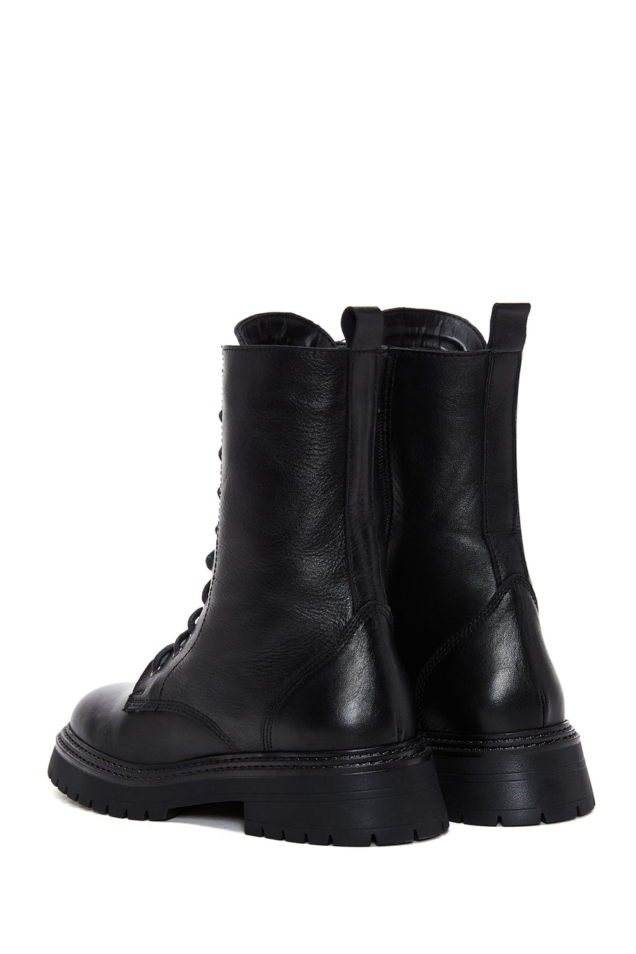 Women's Black Leather Zippered Boots