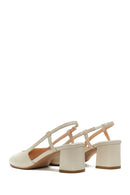 Women's Beige Open-Back Heeled Leather Shoes | Derimod