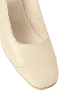 Women's Beige Slingback Low Thick Heel Leather Shoes | Derimod